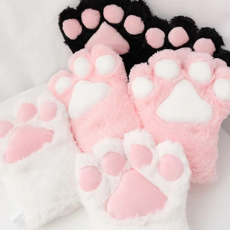 Cute and Fluffy Cat Paw Pattern Fingerless Wrist Gloves