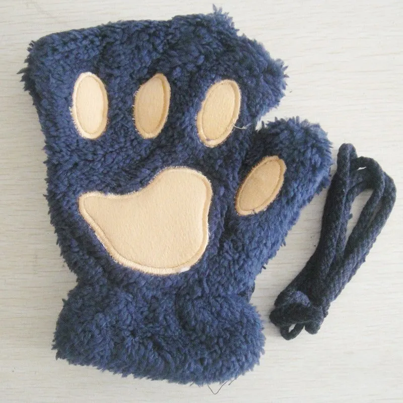 Cute and Fluffy Cat Paw Pattern Fingerless Wrist Gloves