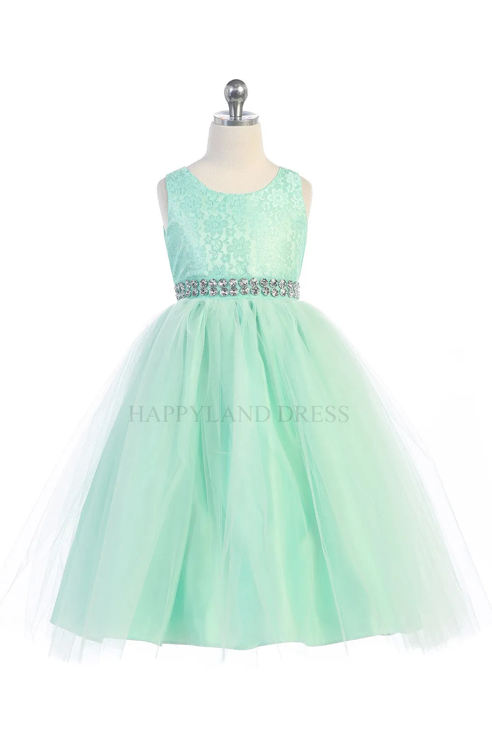 D3245 Aqua Lace & Tulle Dress w/ Rhinestone Belt