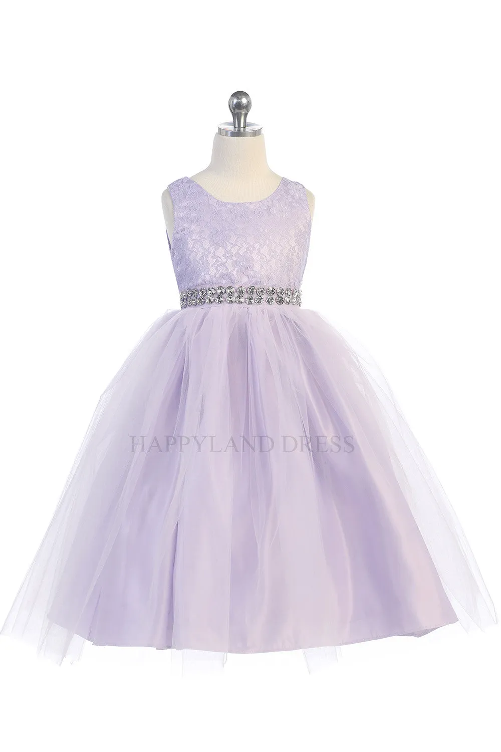 D3245 Aqua Lace & Tulle Dress w/ Rhinestone Belt