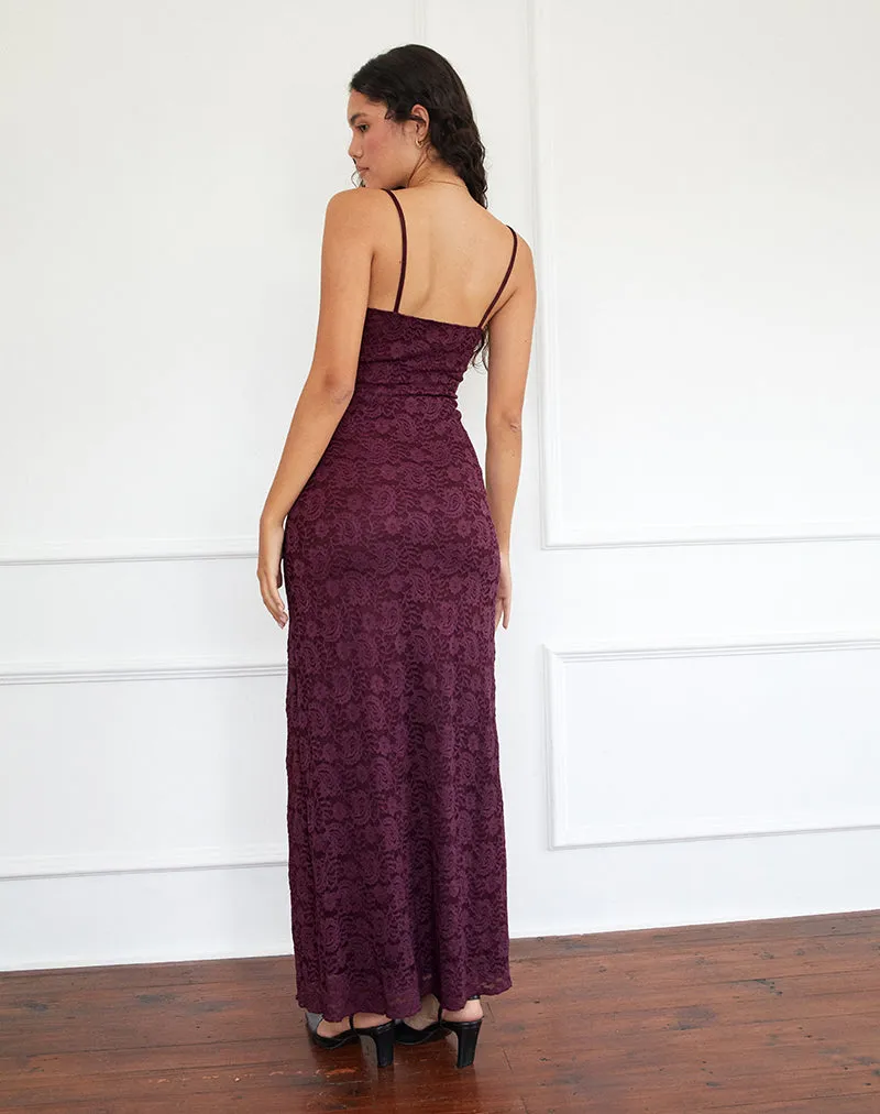 Darsih Cami Maxi Dress in Paisley Lace Burgundy