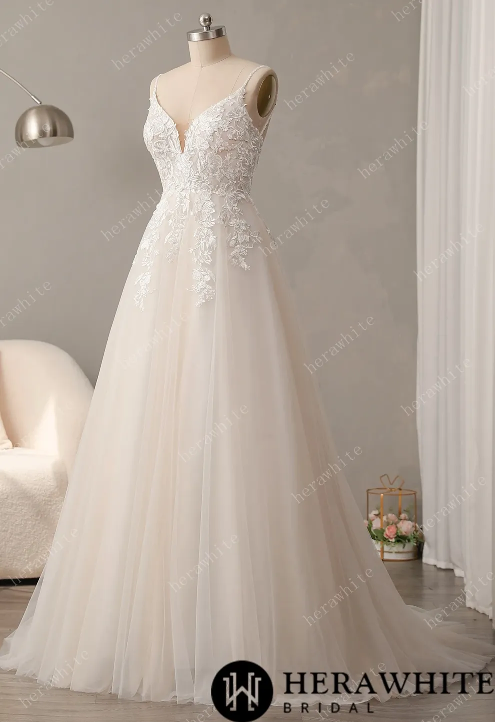 Deep V-Neck Large Backless Sweetheart A Line Wedding Dress