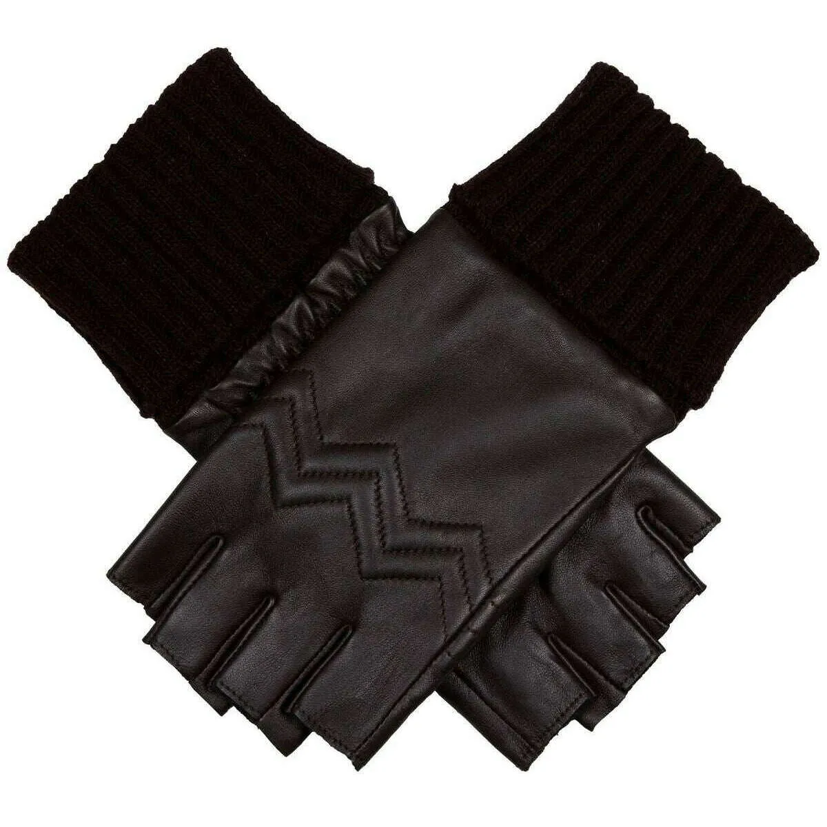 Dents Serena Quilted Chevron Fingerless Leather Gloves - Mocca Brown