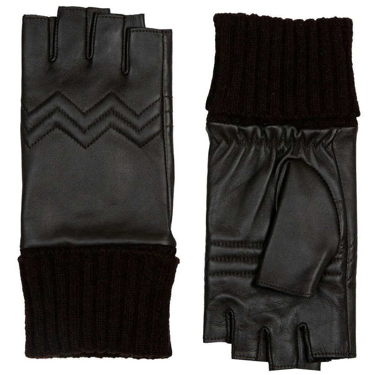 Dents Serena Quilted Chevron Fingerless Leather Gloves - Mocca Brown