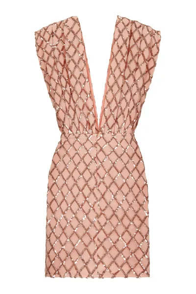 Diaz Rose Gold V Plunge Geometric Sequin Bodycon Dress