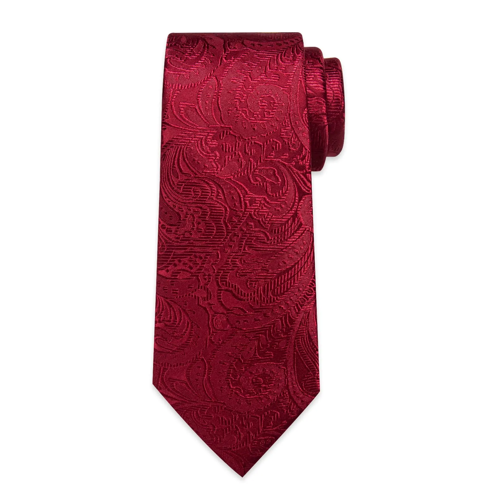 DiBanGu Burgundy Paisley Silk Mens Tie Pocket Square Cufflinks Set