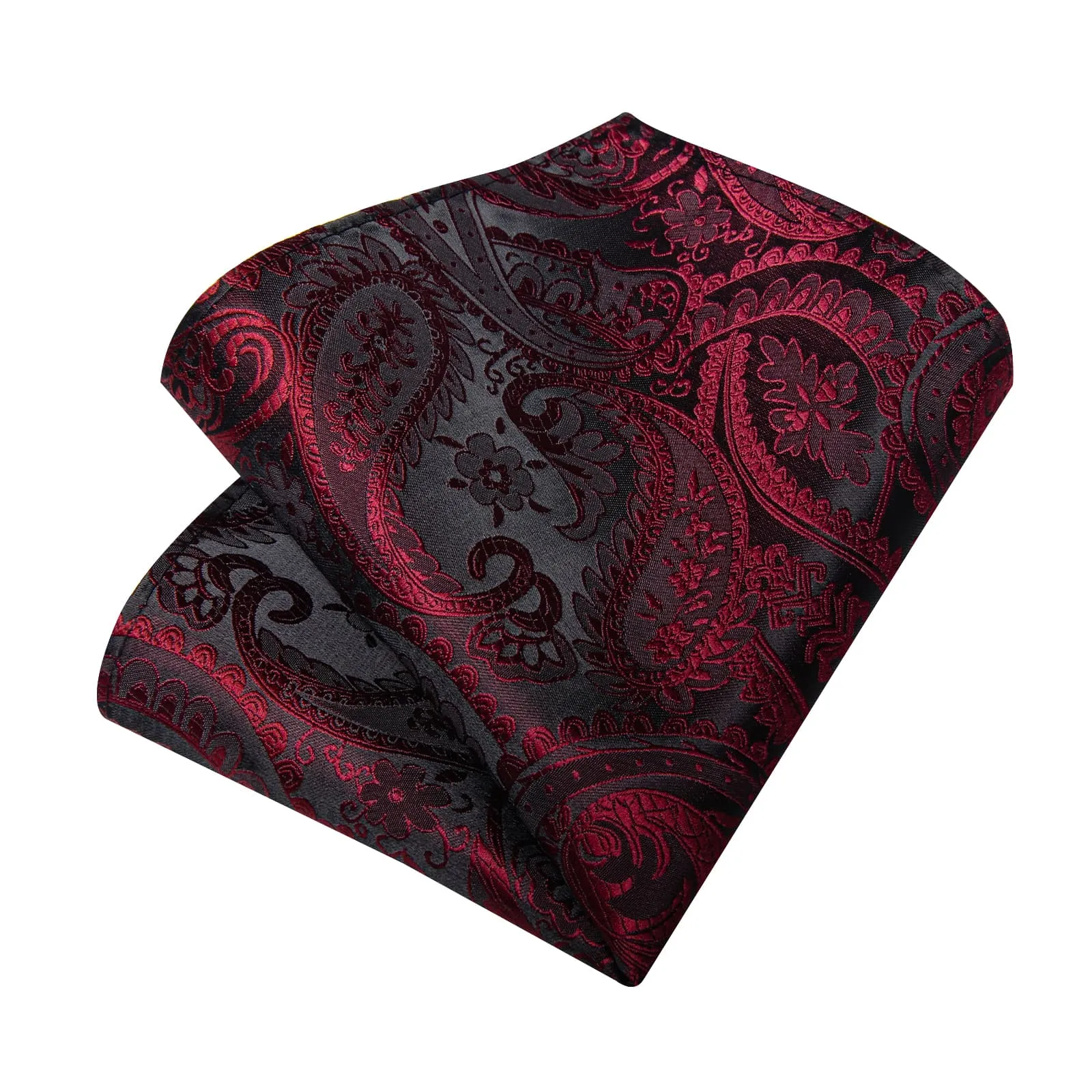 DiBanGu Dress Tie Burgundy Paisley Men's Silk Tie Handkerchief Cufflinks Set