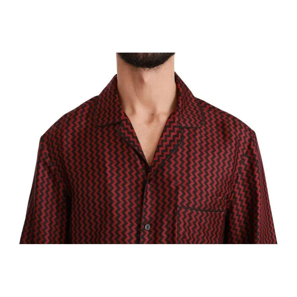 Dolce & Gabbana Black Red Zigzag Pattern Casual Shirt