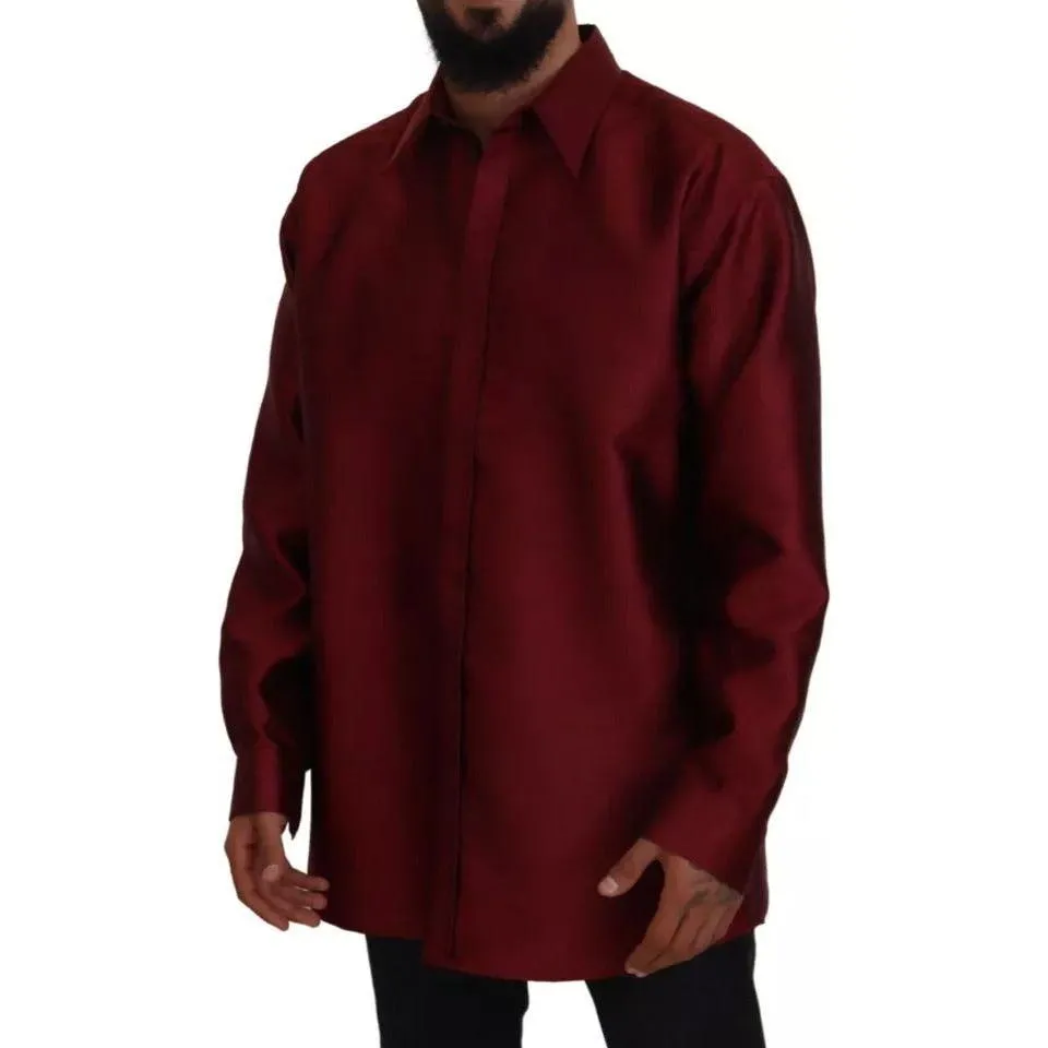 Dolce & Gabbana Bordeaux Cotton Long Sleeve Men Formal Shirt