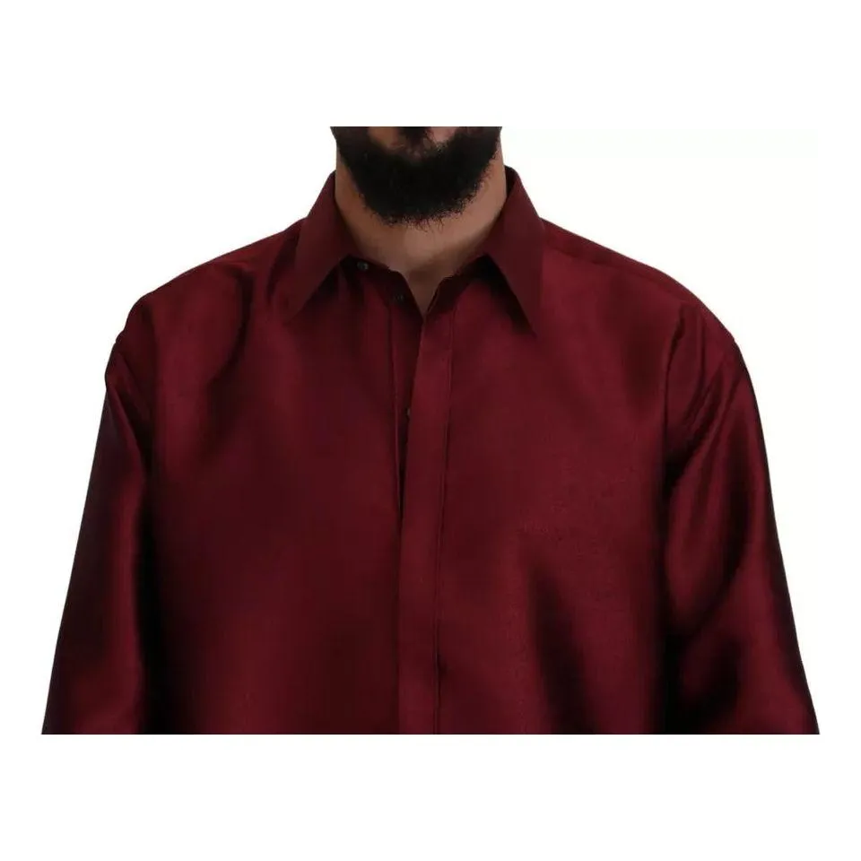 Dolce & Gabbana Bordeaux Cotton Long Sleeve Men Formal Shirt