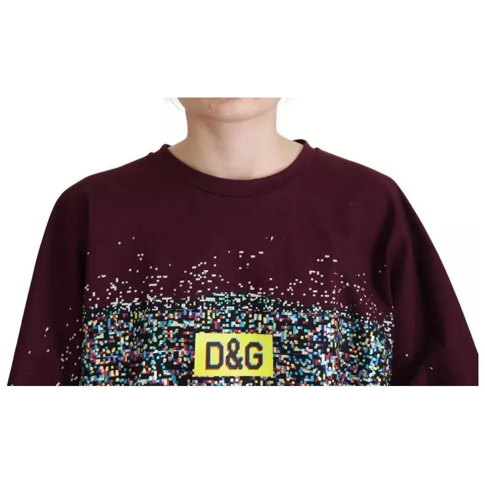 Dolce & Gabbana Bordeaux D&G Print Round Neck Cotton T-shirt