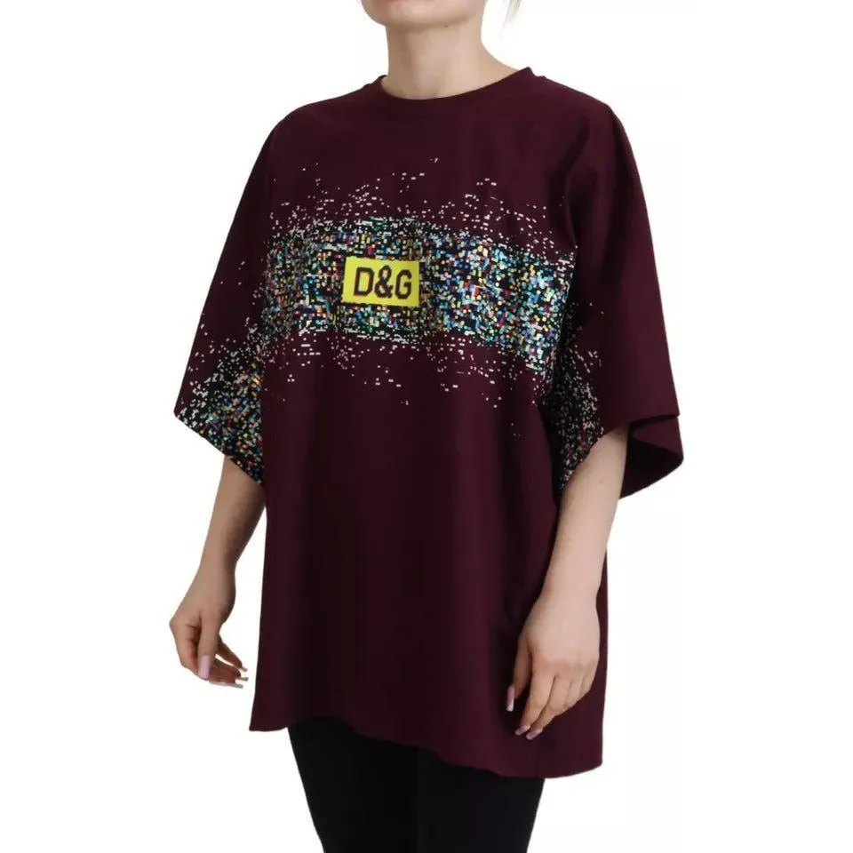 Dolce & Gabbana Bordeaux D&G Print Round Neck Cotton T-shirt