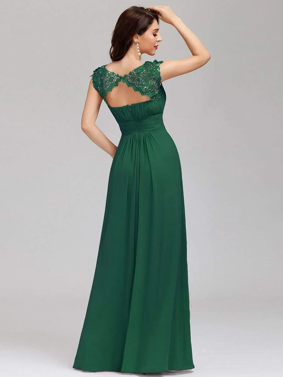 Elegant Lace Cap Sleeve Maxi Long Chiffon Bridesmaid Dress