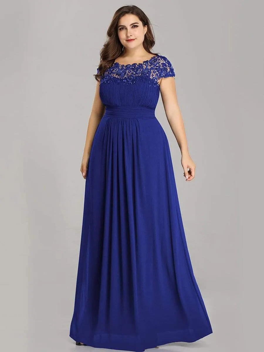 Elegant Lace Cap Sleeve Maxi Long Chiffon Bridesmaid Dress