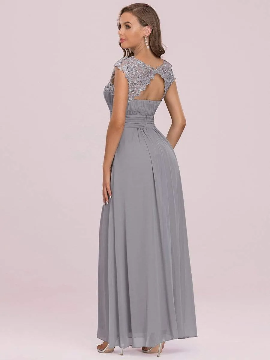 Elegant Lace Cap Sleeve Maxi Long Chiffon Bridesmaid Dress