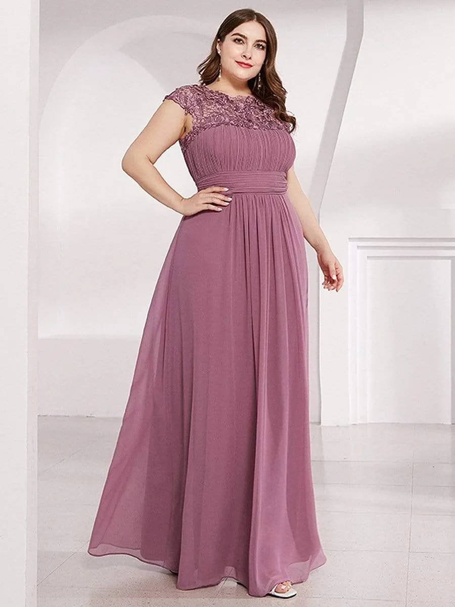 Elegant Lace Cap Sleeve Maxi Long Chiffon Bridesmaid Dress