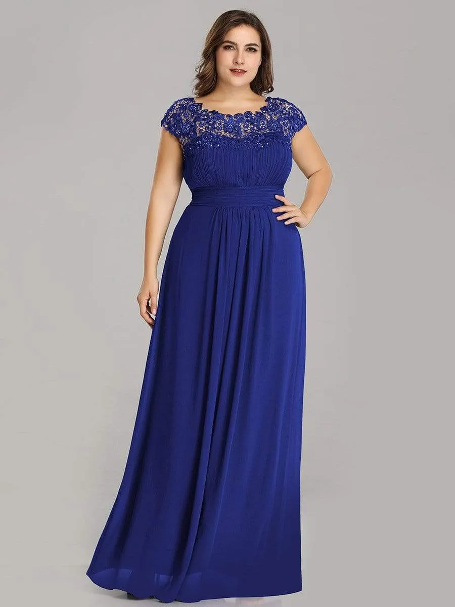 Elegant Lace Cap Sleeve Maxi Long Chiffon Bridesmaid Dress