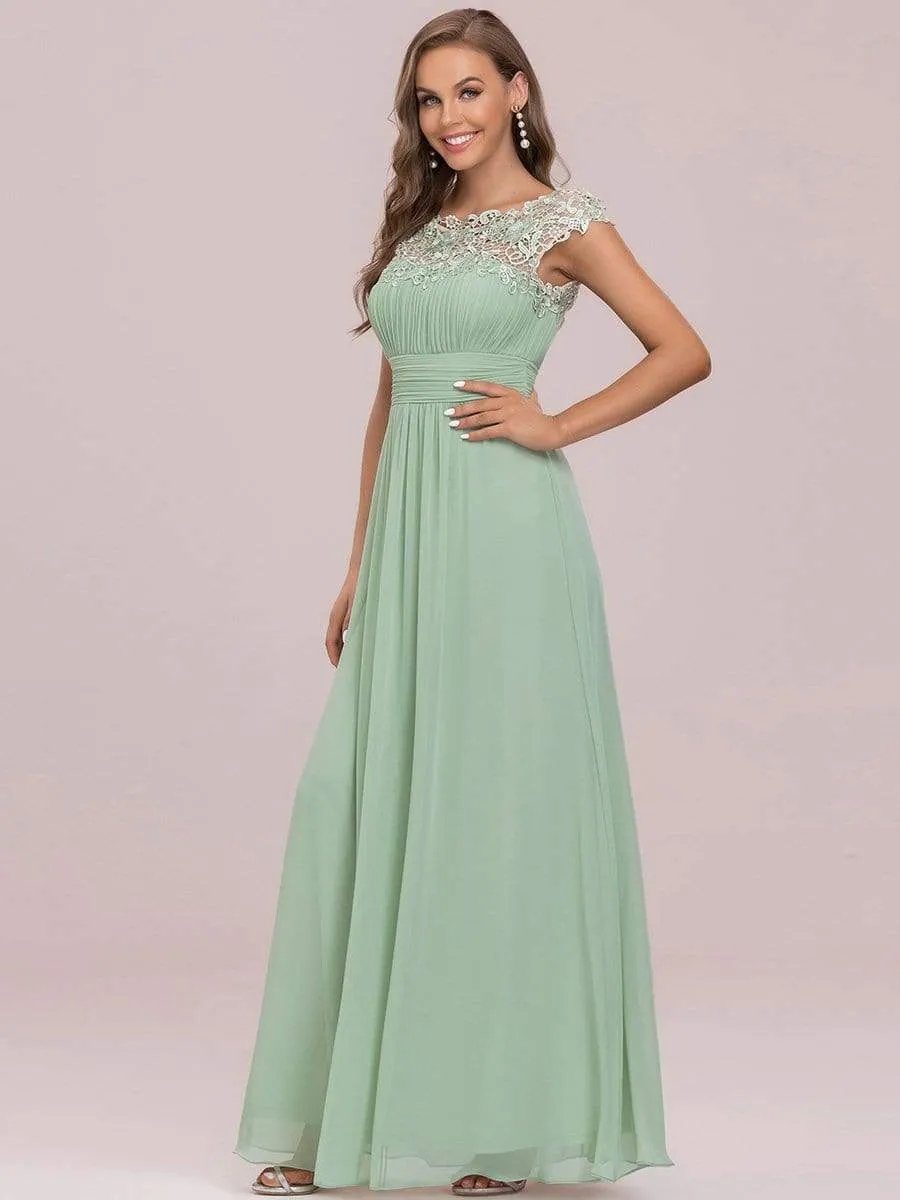 Elegant Lace Cap Sleeve Maxi Long Chiffon Bridesmaid Dress