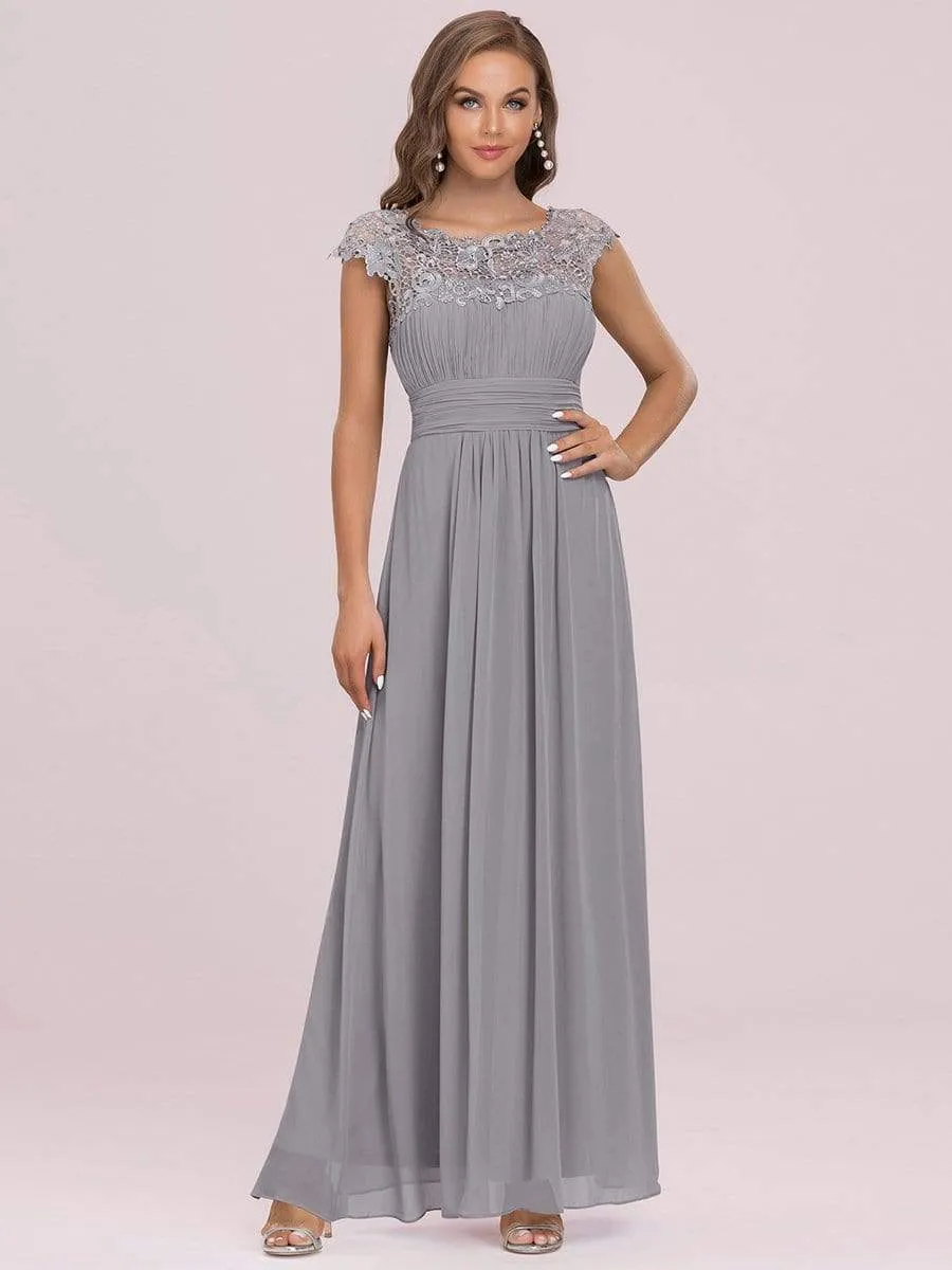 Elegant Lace Cap Sleeve Maxi Long Chiffon Bridesmaid Dress