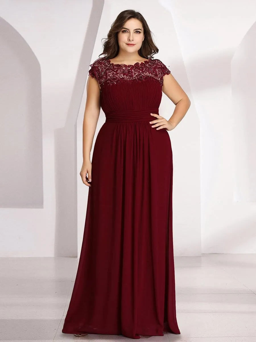 Elegant Lace Cap Sleeve Maxi Long Chiffon Bridesmaid Dress