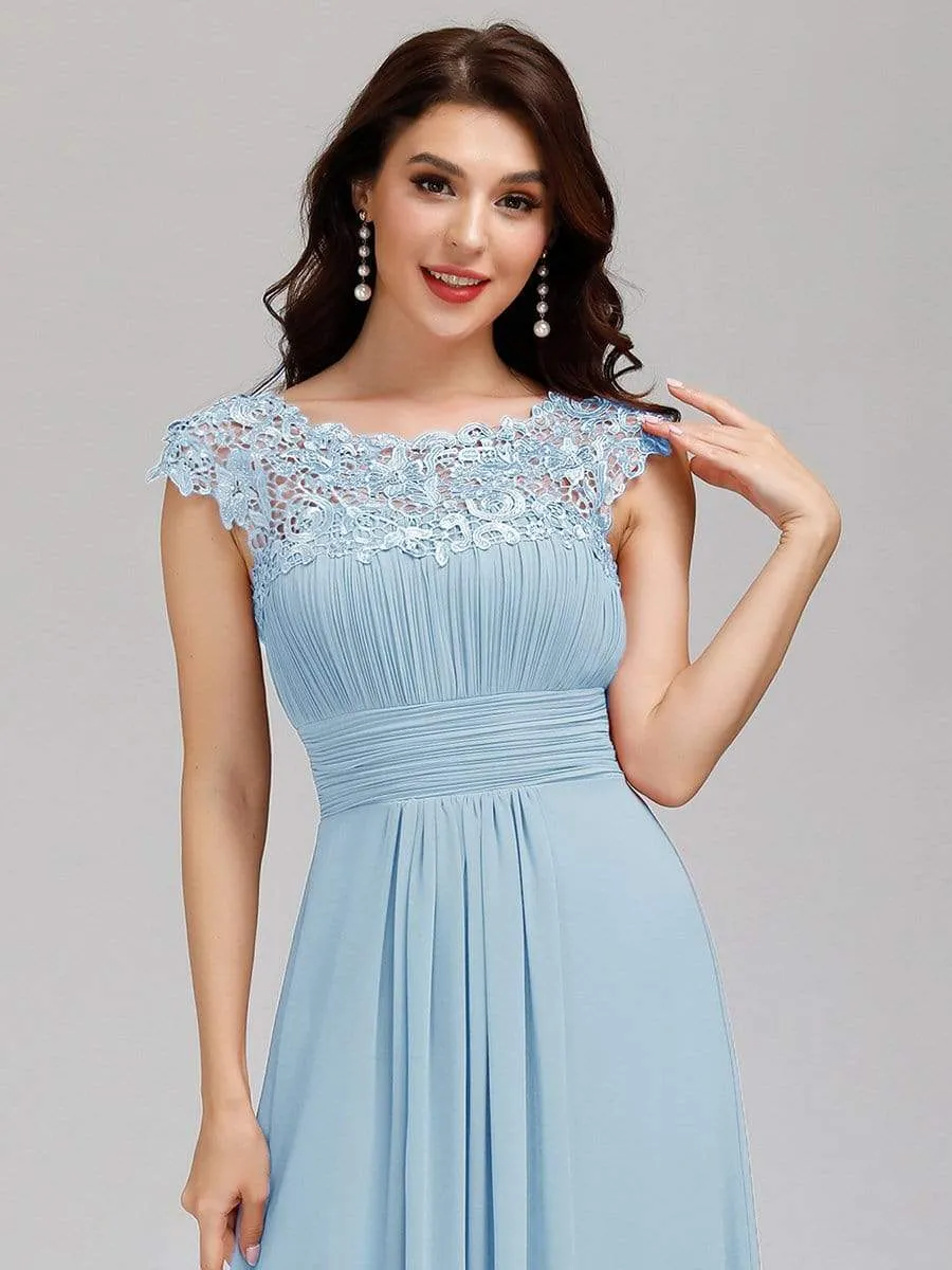 Elegant Lace Cap Sleeve Maxi Long Chiffon Bridesmaid Dress