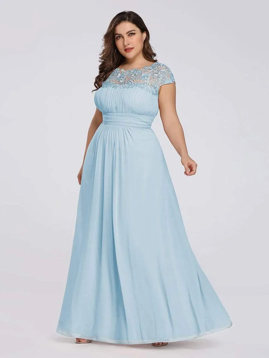 Elegant Lace Cap Sleeve Maxi Long Chiffon Bridesmaid Dress