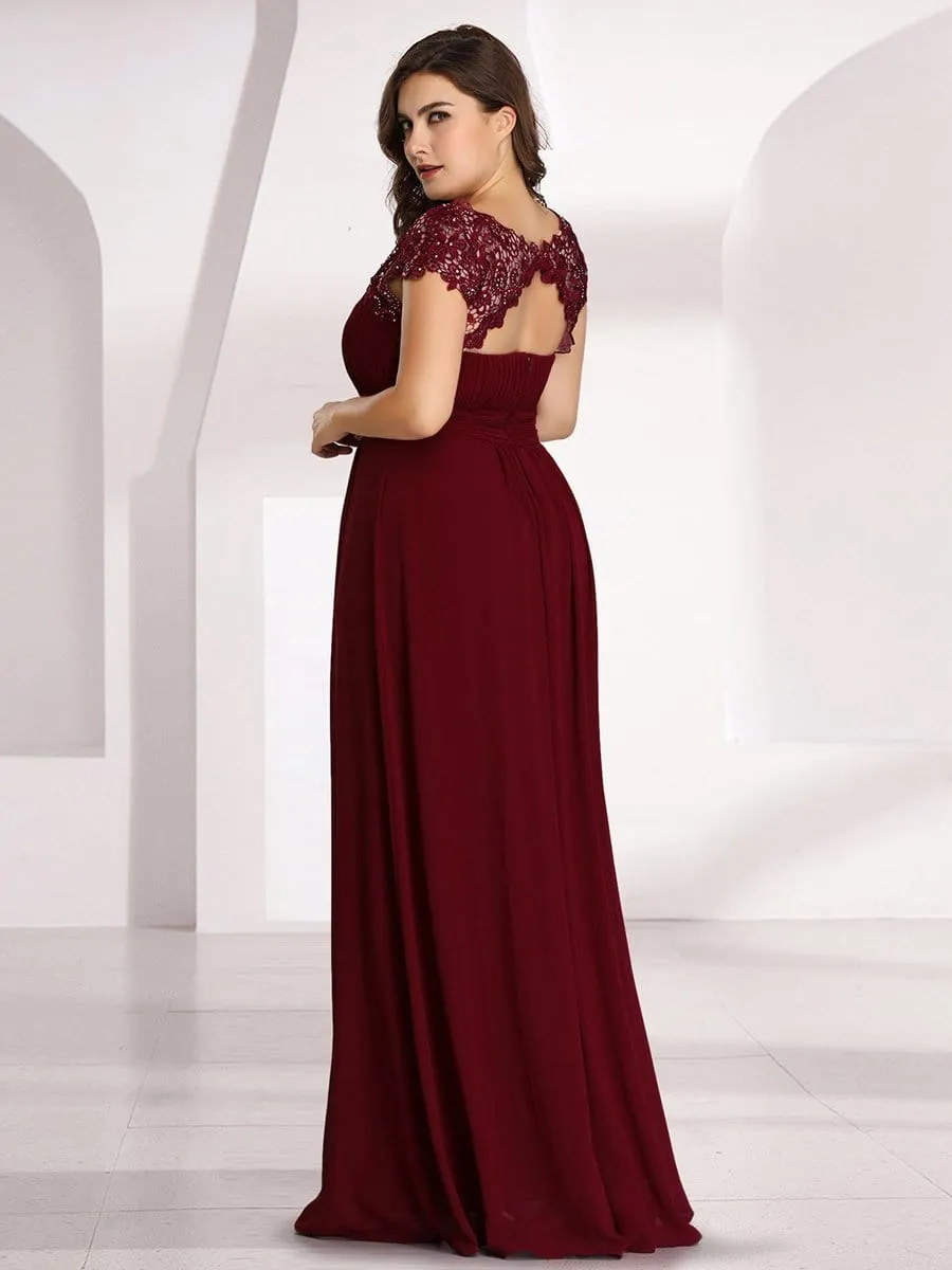 Elegant Lace Cap Sleeve Maxi Long Chiffon Bridesmaid Dress