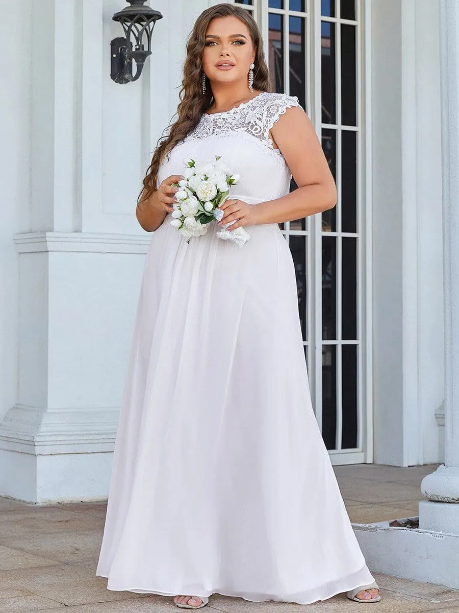 Elegant Maxi Long Lace Cap Sleeve Wedding Dress