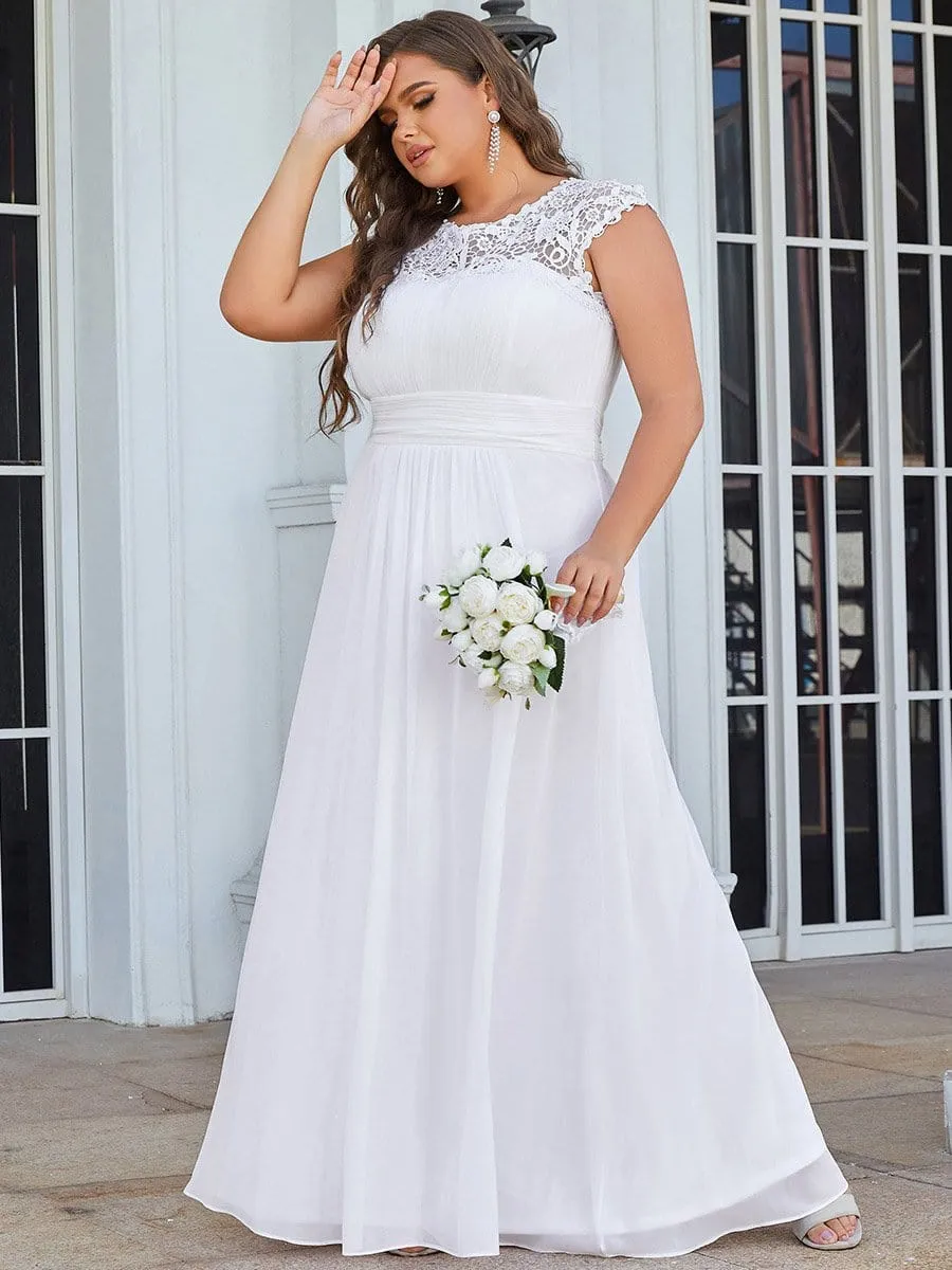 Elegant Maxi Long Lace Cap Sleeve Wedding Dress