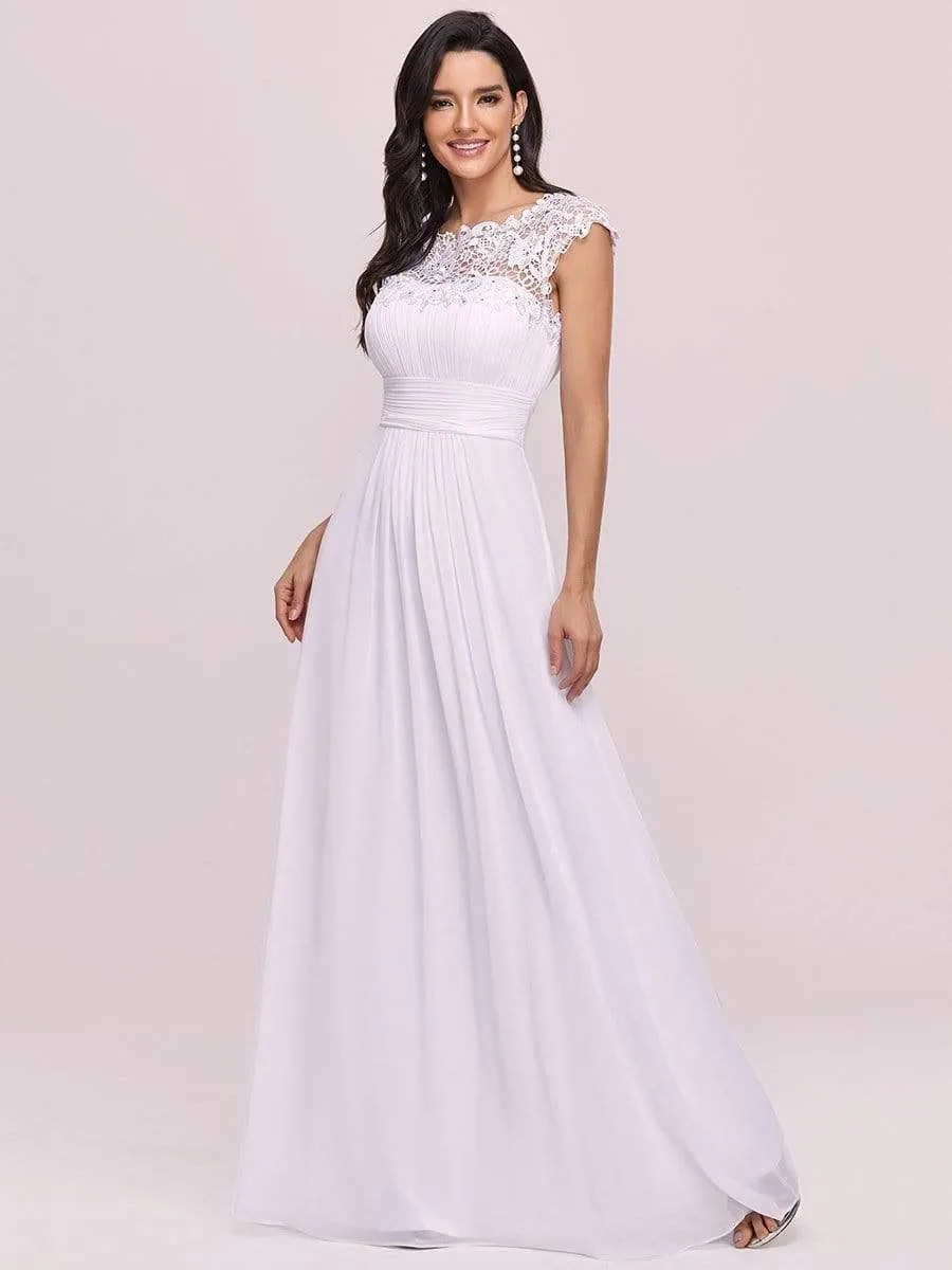 Elegant Maxi Long Lace Cap Sleeve Wedding Dress