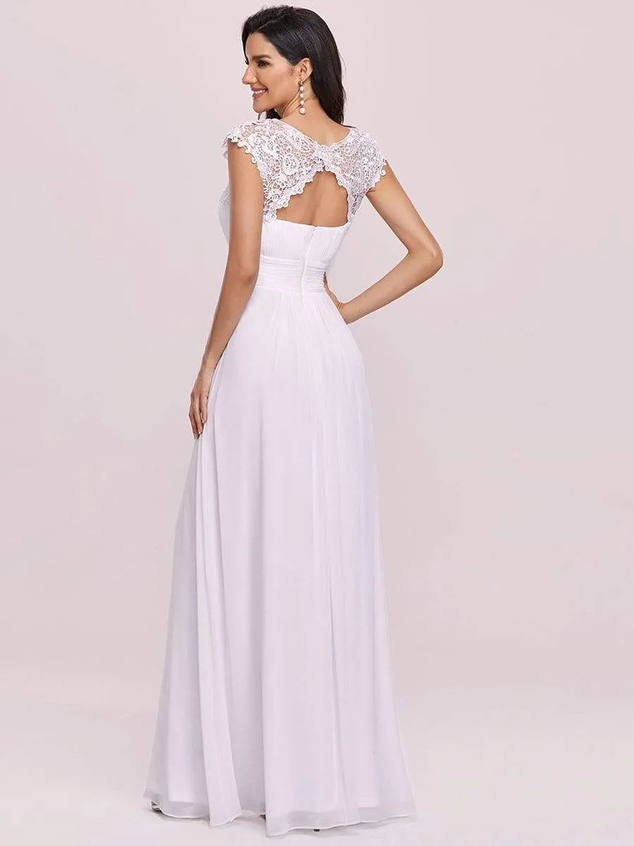 Elegant Maxi Long Lace Cap Sleeve Wedding Dress