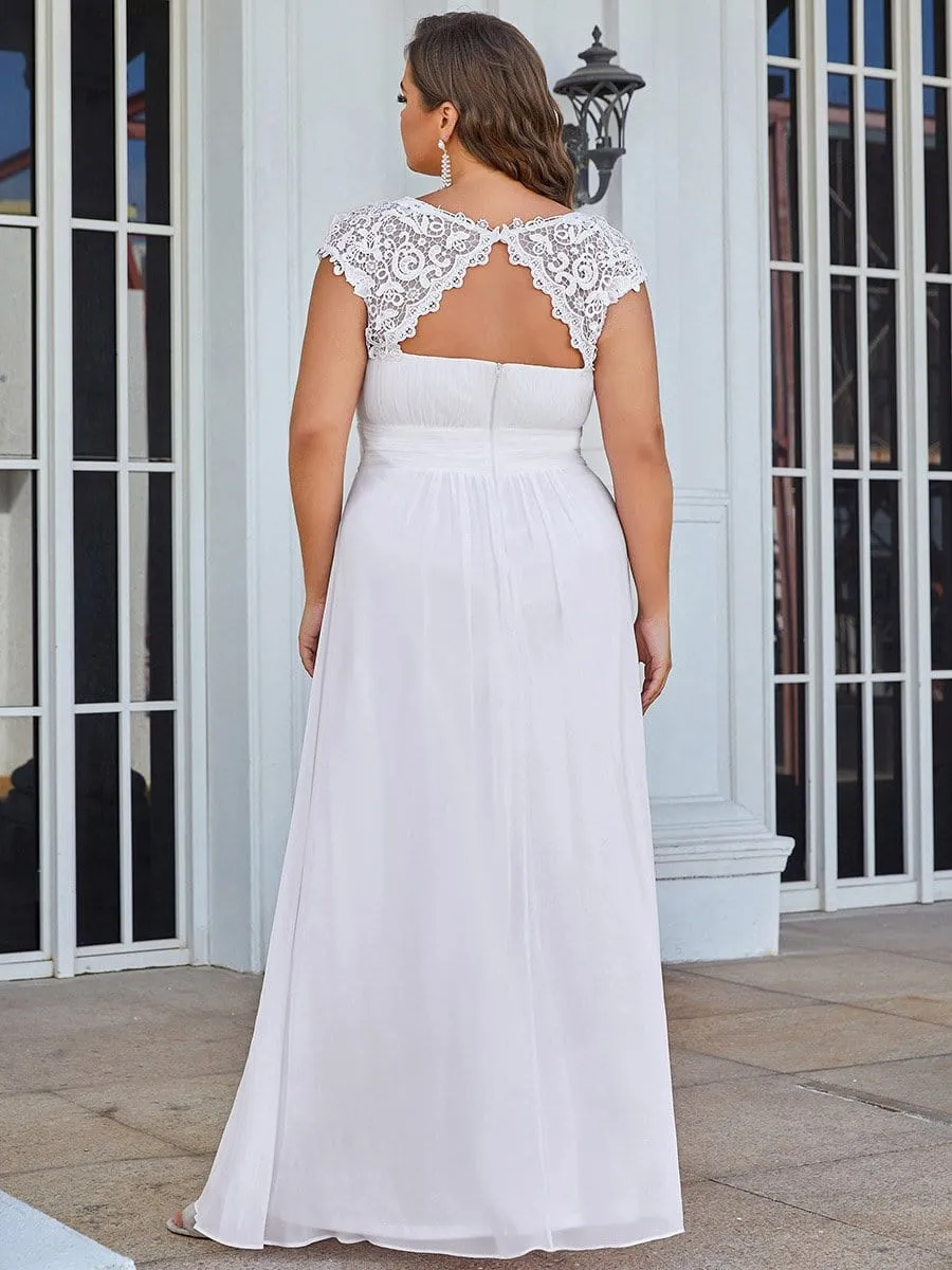 Elegant Maxi Long Lace Cap Sleeve Wedding Dress