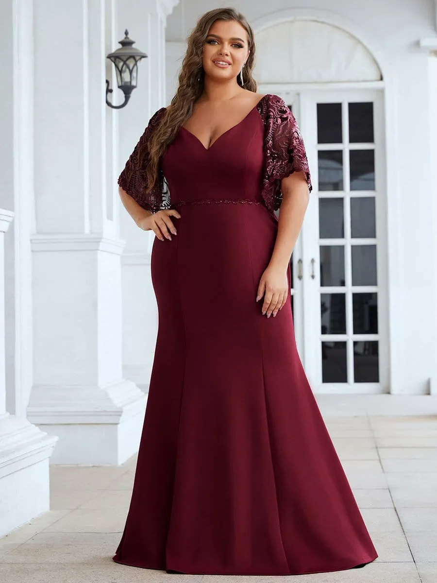 Elegant Plus Size V Neck Fishtail Evening Dress for Women