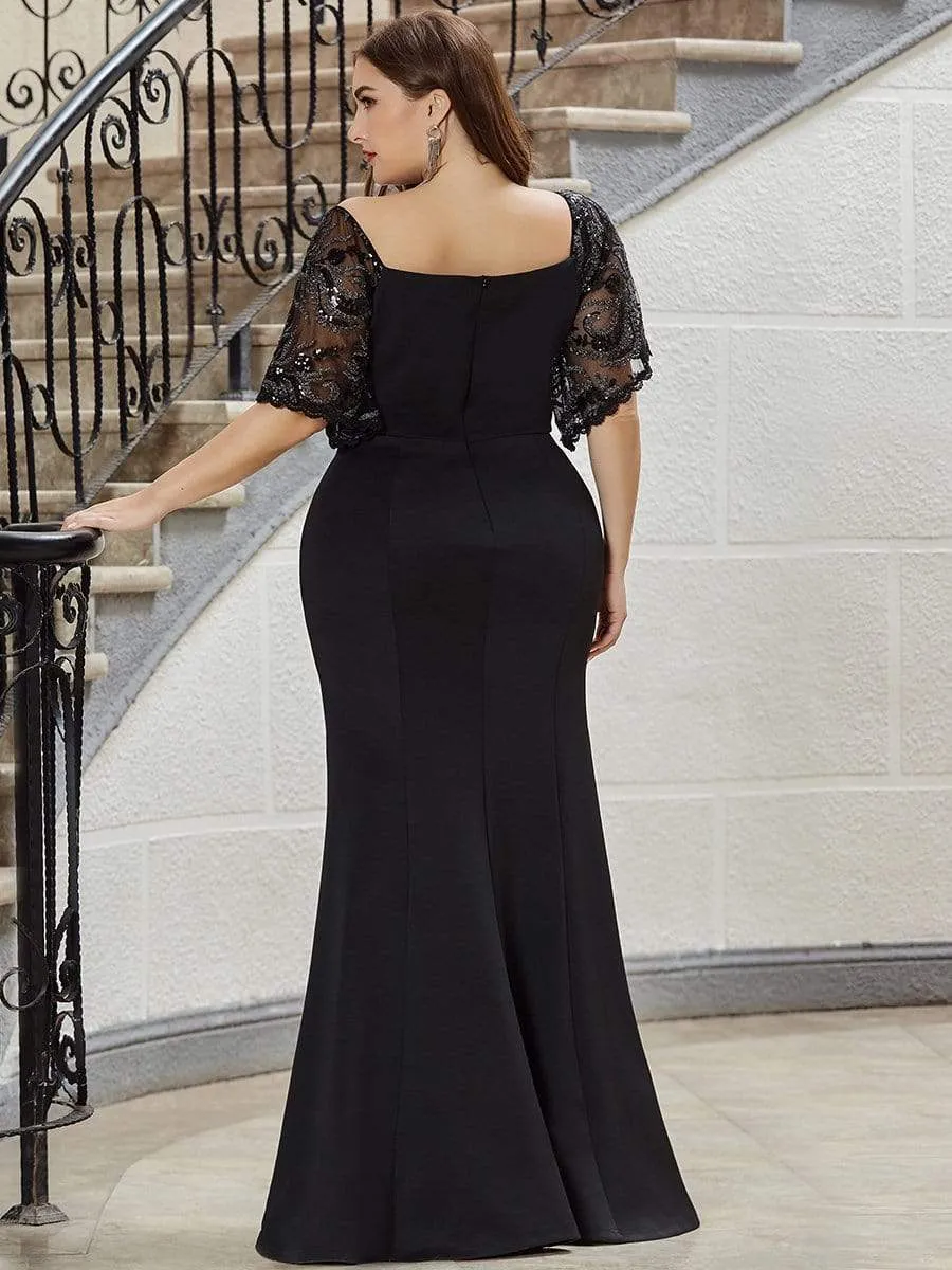 Elegant Plus Size V Neck Fishtail Evening Dress for Women