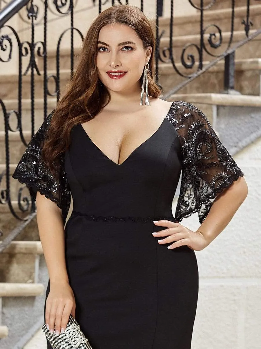 Elegant Plus Size V Neck Fishtail Evening Dress for Women