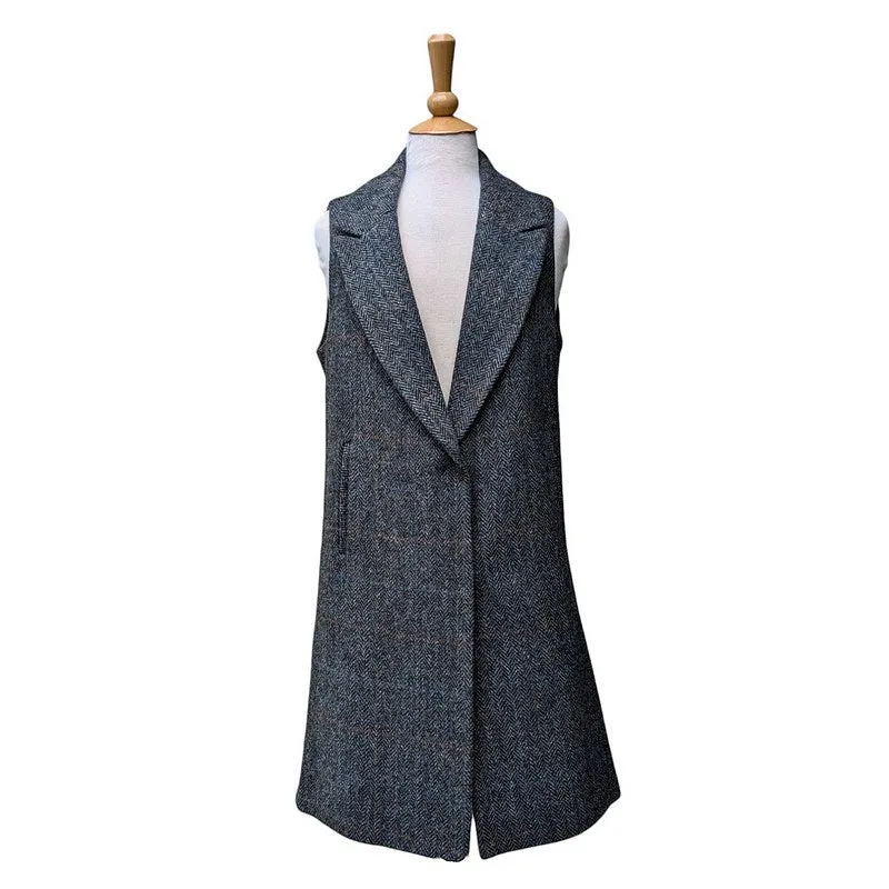 Eliz Scott Harris Tweed Taylor Long Gilet Blue