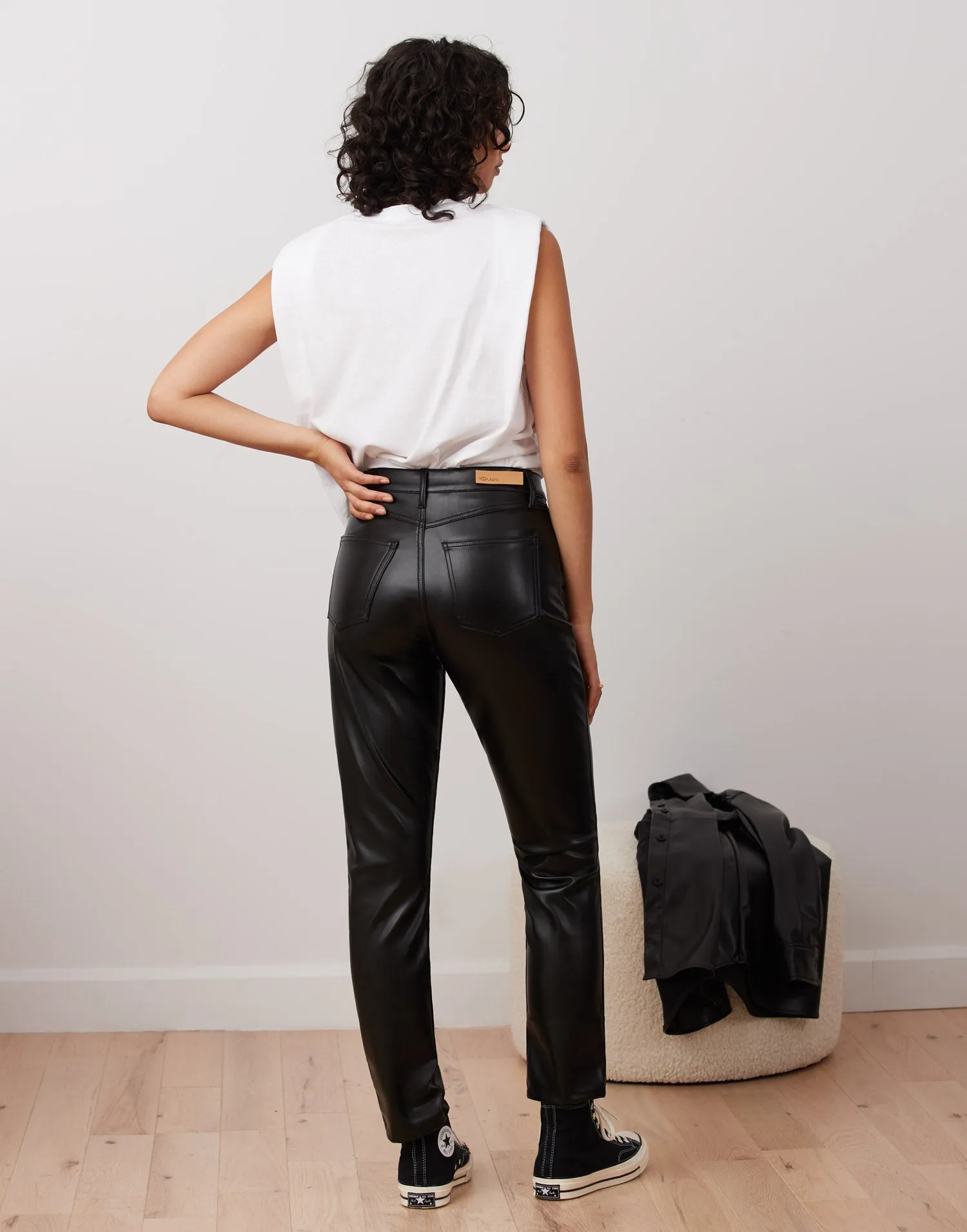 EMILY SLIM VEGAN LEATHER PANT / BLACK