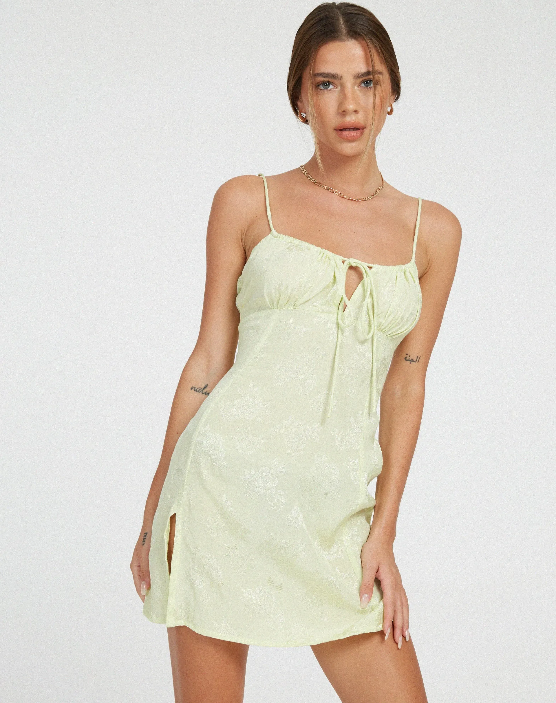 Famala Slip Dress in Satin Rose Pistachio