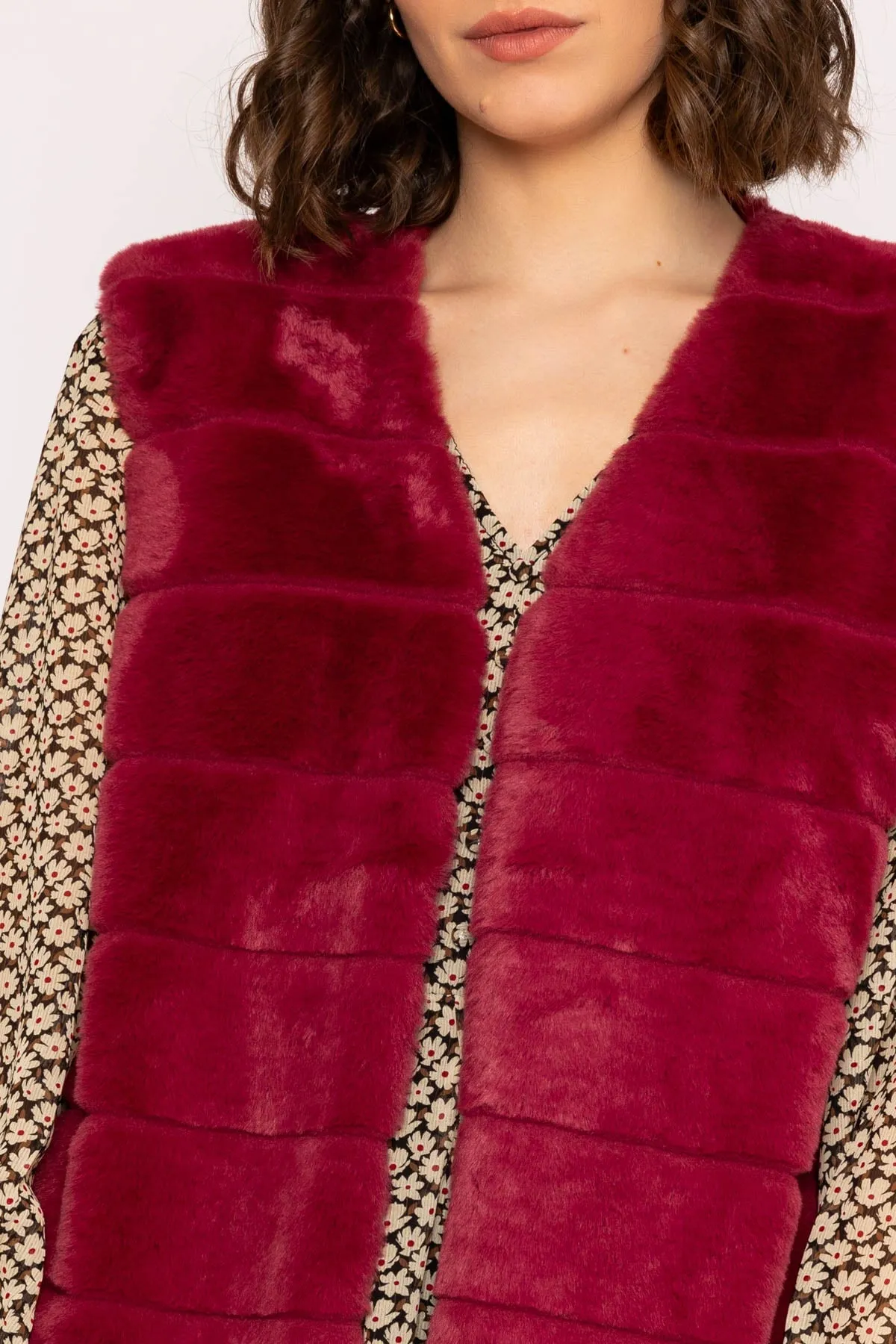 Faux Fur Gilet in Burgundy