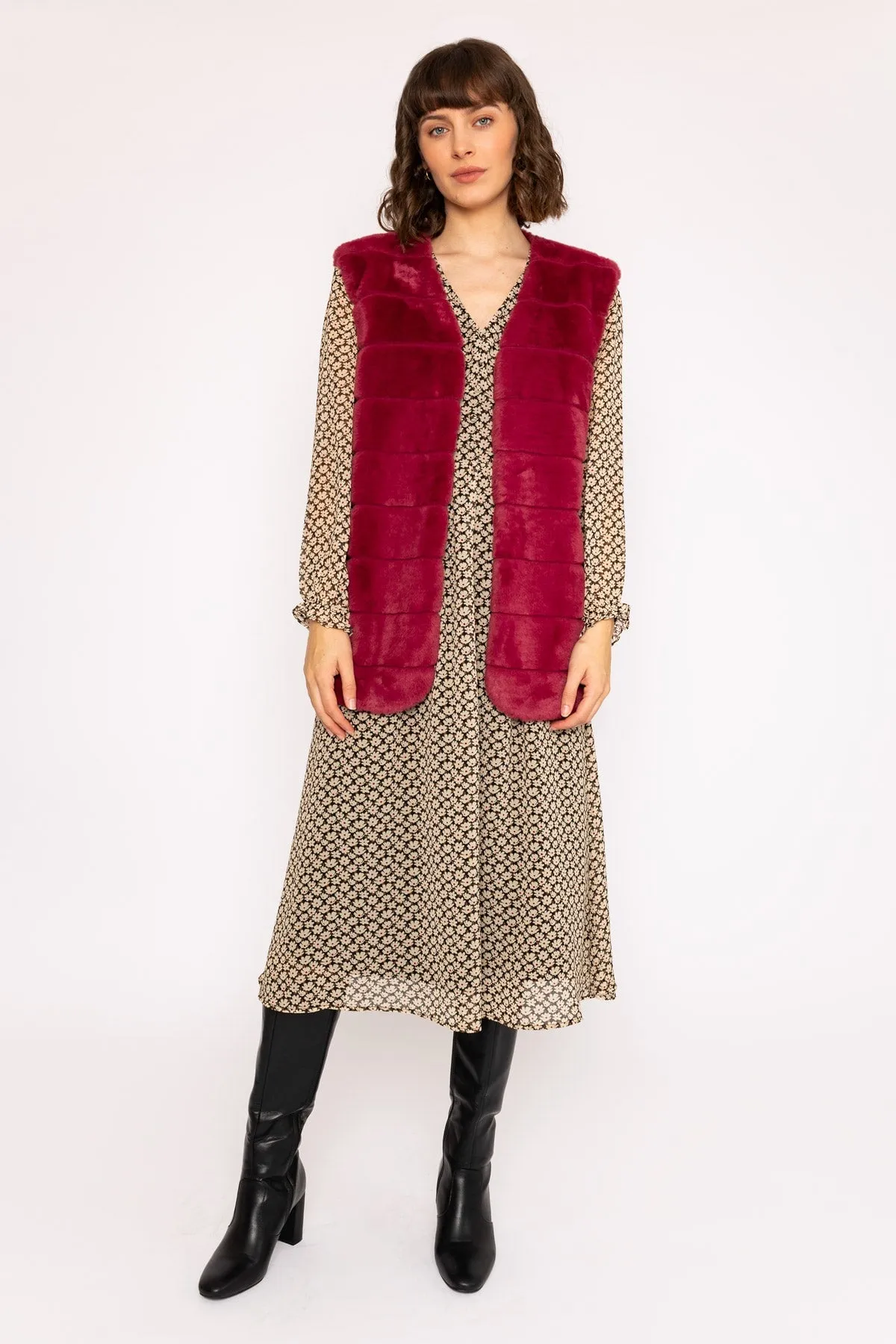 Faux Fur Gilet in Burgundy