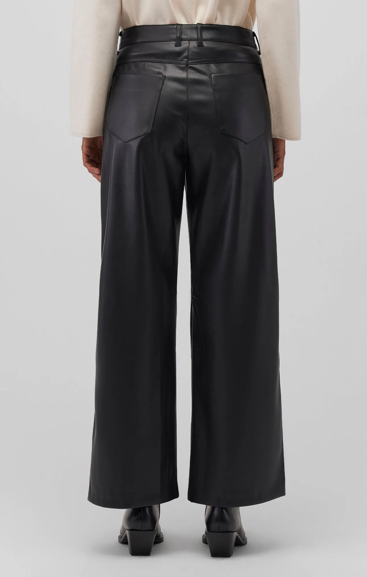 FAUX LEATHER WIDE LEG PANTS IN BLACK