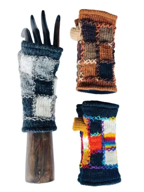 Fingerless Gloves Colorblock Handstitched