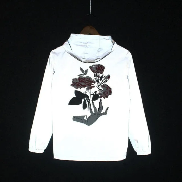 Floral Print Reflective Hooded Jacket