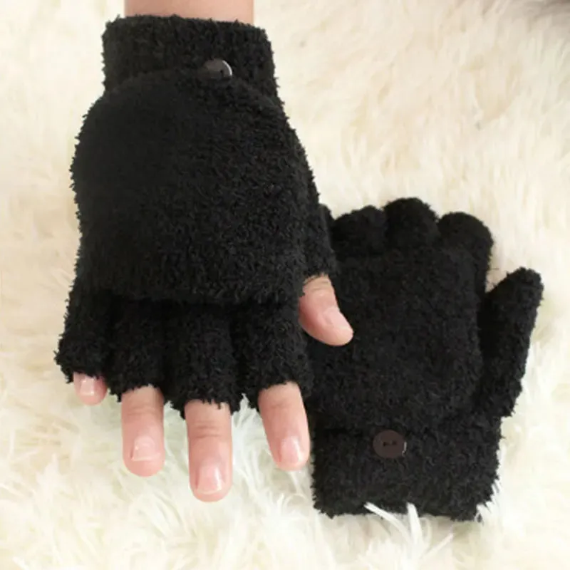 Fluffy Bear Cat Paw Claw Fingerless Winter Gloves - Korean Style Gift for Christmas