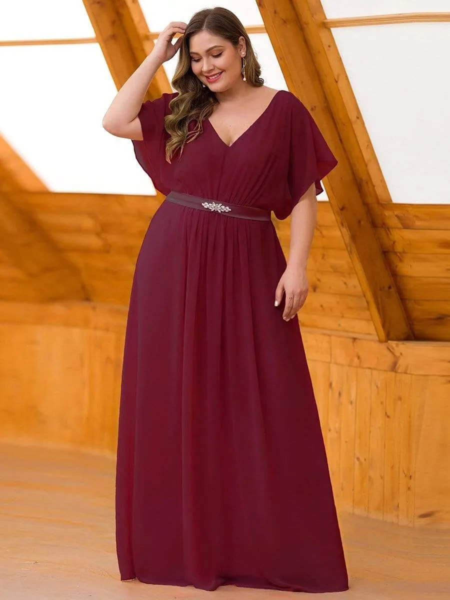 Flutter Sleeve Maxi Long Flowy Chiffon Evening Dress