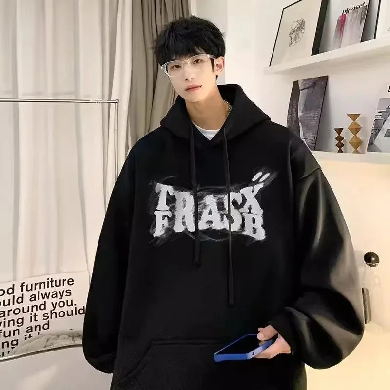 Flytonn-90s streetwear  American Vintage Graffiti Letter Print Graphic Hoodies Men's Y2K Streetwear Oversized Sweatshirt Fleece Pocket Hoodie Clothes