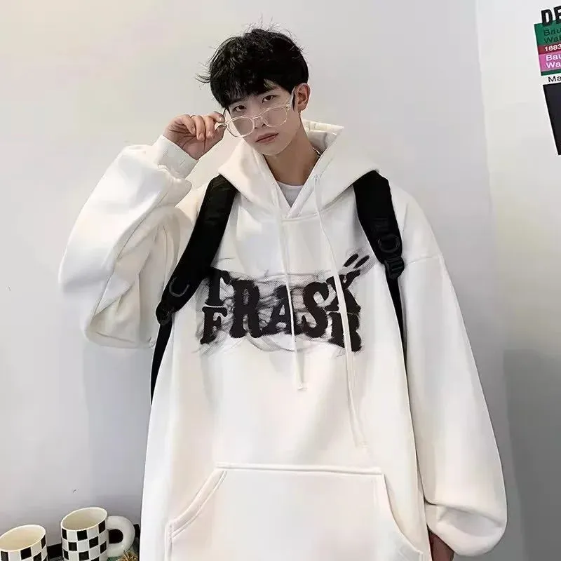 Flytonn-90s streetwear  American Vintage Graffiti Letter Print Graphic Hoodies Men's Y2K Streetwear Oversized Sweatshirt Fleece Pocket Hoodie Clothes