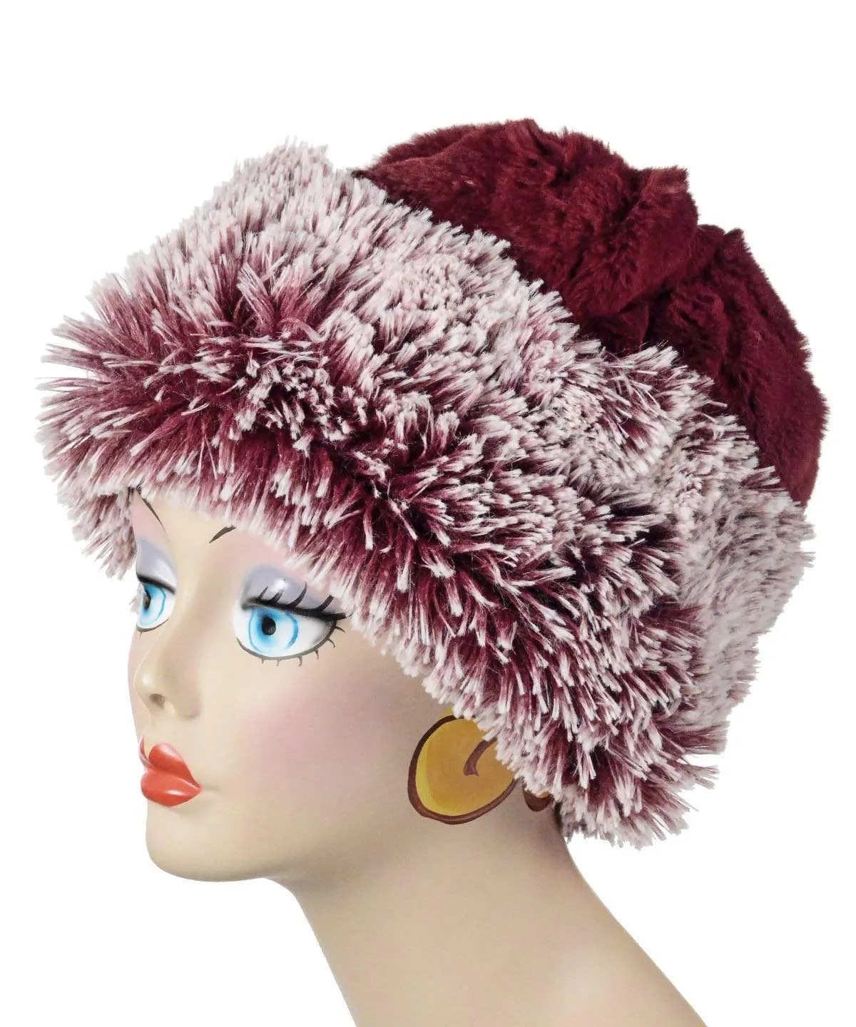 Fox Beanie Hat, Reversible - Fox Faux Fur with Assorted Faux Fur Liner (Limited - Cranberry Creek / Berry Foxy Combos)