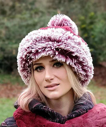 Fox Beanie Hat, Reversible - Fox Faux Fur with Assorted Faux Fur Liner (Limited - Cranberry Creek / Berry Foxy Combos)