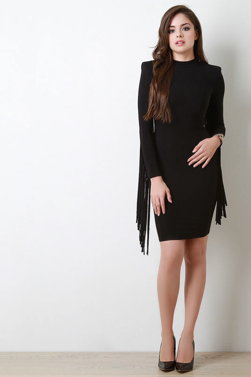 Fringe Sleeve Structure Bodycon Dress